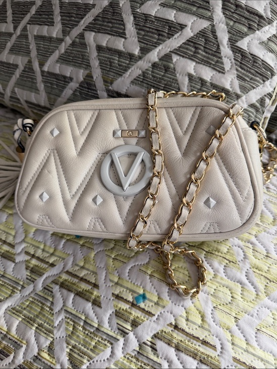Valentino Handbags - Valentino Cream Quilted V-Logo Crossbody with Gold Chain